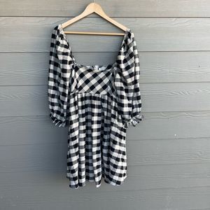 Storia gingham plaid babydoll balloon sleeve dress